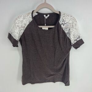 Meaneor Women's Gray Lace Raglan Short Sleeve Casual T-Shirt NWT